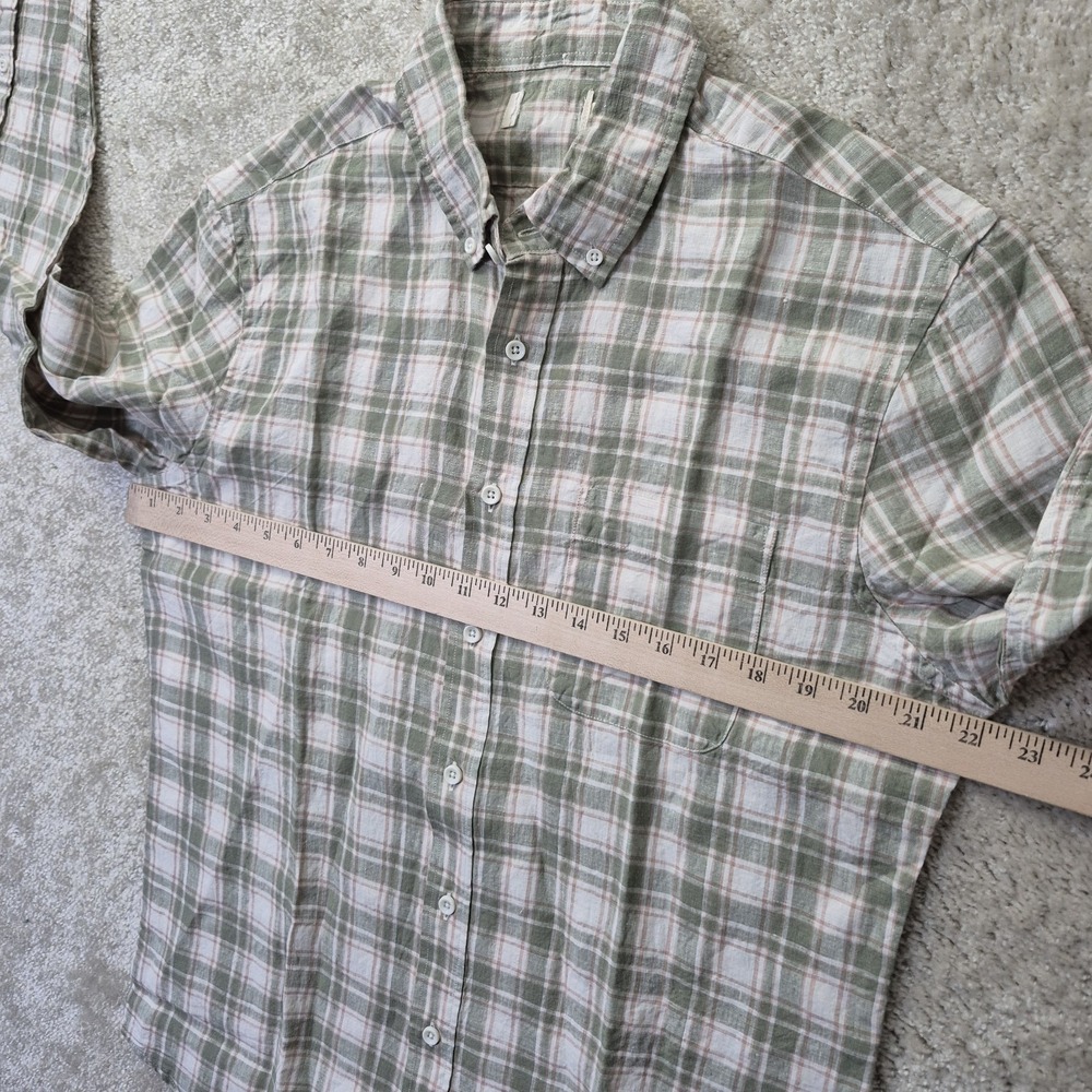 Taylor Stitch Linen Shirt Mens 40 Medium Green Plaid Button Down Coastal Beach - Picture 8 of 12
